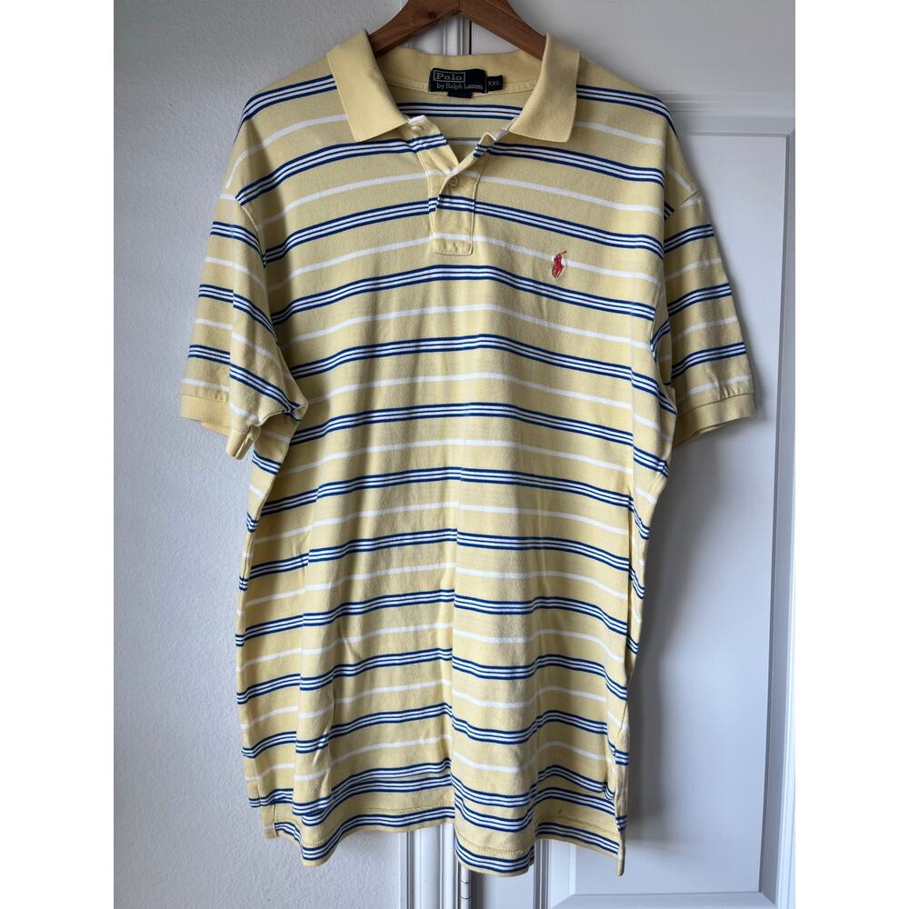 Polo Ralph Lauren Mens XXL Yellow Striped Short Sleeve Collared Shirt Pony Logo